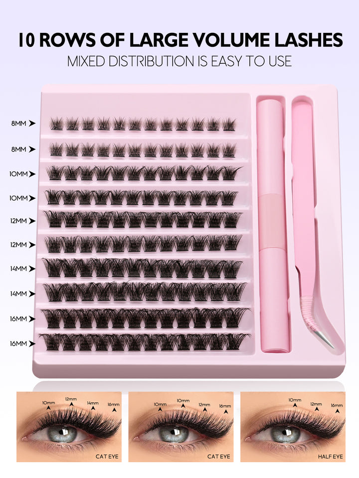 DIY Cluster False Eyelashes 30D – 200PCS Natural Volume Lash Extensions (8–16mm Mix)
