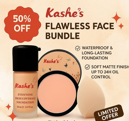 Kashe's Flawless Face Bundle - Includes Foundation, Compact powder & Beauty Blender