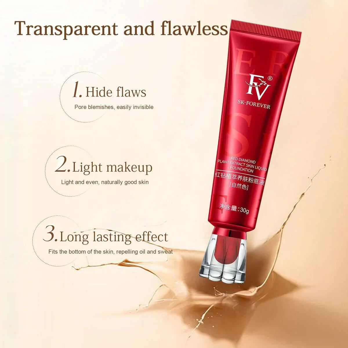 FV Skin Liquid Foundation Full Coverage Formula(Beauty blender Free)